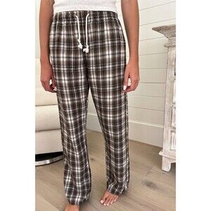 Women’s Brandy Melville Catherine Brown Plaid Pants Pockets One Size Relaxed